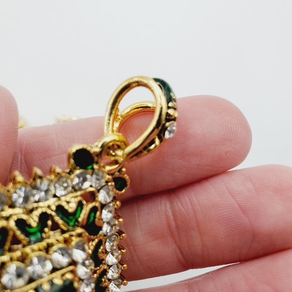 3 PC set Indian bohemian wedding kundan gold emerald jadau earrings necklace set - Picture 16 of 16